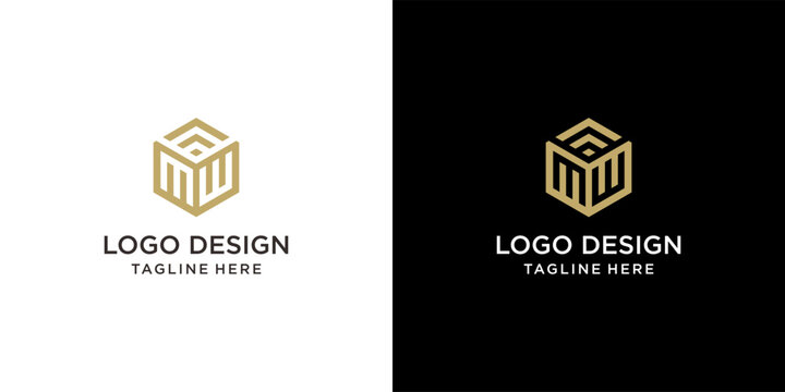 Letter MW Modern Geometric Cube Monogram Logo Template