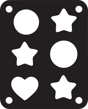 Stencil template featuring assorted geometric shapes including circles, stars, and a heart and sheet, basic and set icons and art supply