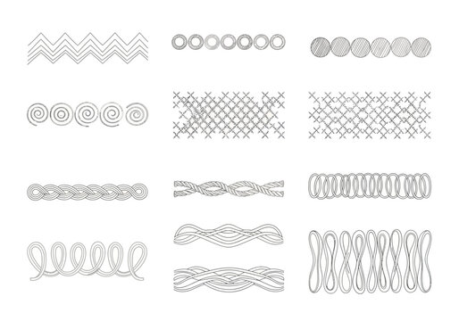 Set of hand drawn decorative line borders and geometric pattern elements