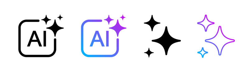 Fototapeta na wymiar Generative AI sparkle, AI generate icon set, sparkle star with square button, artificial intelligence star logo