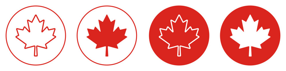 Fototapeta premium Maple leaf Canada flag icon set. National canadian emblem red and white maple leaves sign