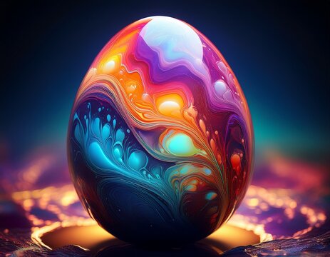 vibrant abstract colorful marbled egg