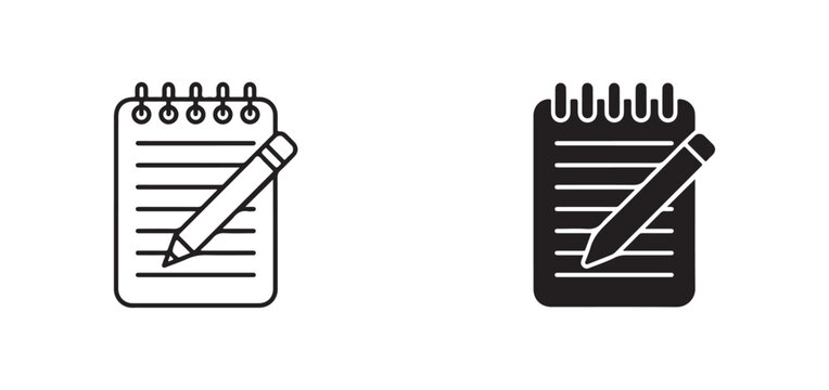 notepad icons with pencils on top isolated on white background for business and education concepts