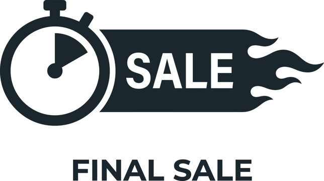 Black minimalist stopwatch icon with fire flames representing a fast paced final sale marketing campaign