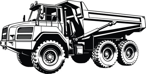 Heavy duty articulated dump truck, construction mining transport vehicle industrial equipment vector illustration isolated engineering design artwork © Ara