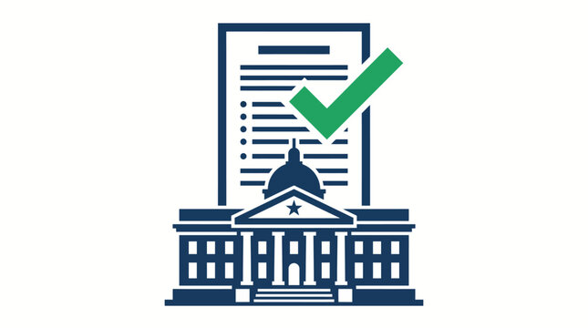 Government approval icon for legislative compliance and official business ethics certification process