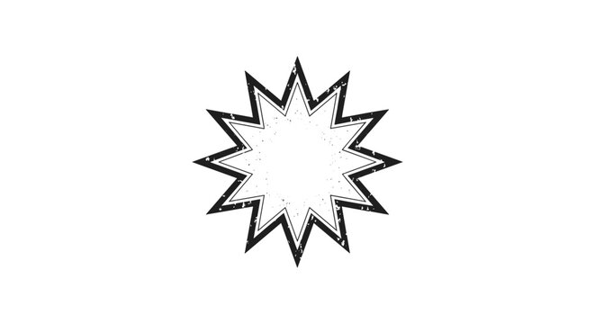 Grungy black starburst graphic features a distressed texture and multiple sharp points on a stark white background.