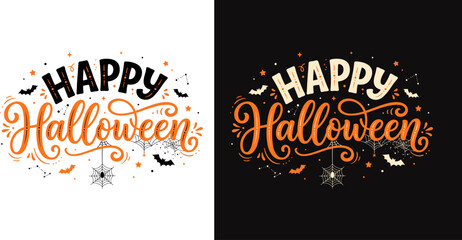 Obraz premium Happy halloween typography design in two color variations orange and black