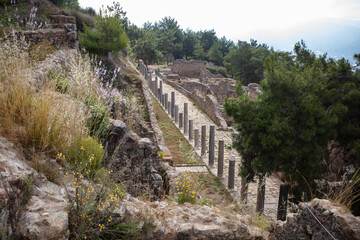 Fototapeta premium Historic Ruins of Syedra Ancient City in Alanya Antalya Turkey, Archaeological Heritage Site from the Roman Era