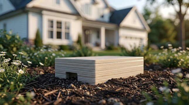 Pest control specialist checking termite bait stations installed around the foundation of a residence.