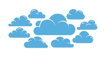 Fototapeta premium A collection of stylized blue clouds isolated on a white background.
