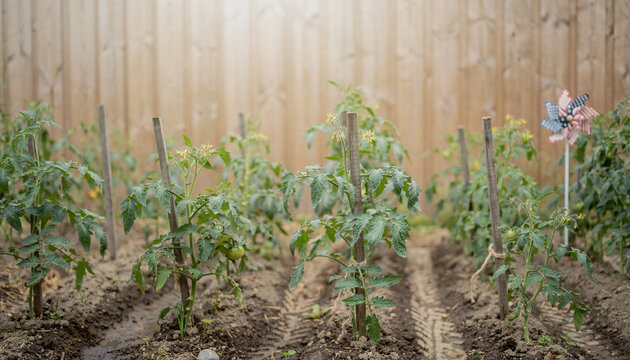Backyard Vegetable Garden Rows in Summer