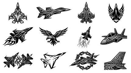 Obraz premium Abstract fighter jet and wing logo design elements.