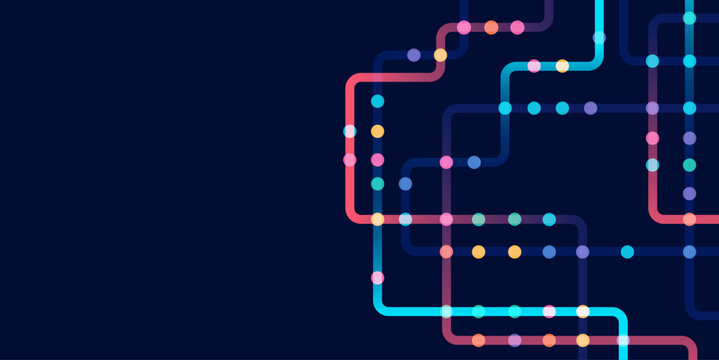 Circuit connect lines and dots. Network technology and Connection concept. Decentralized network nodes connections. City metro transportation scheme