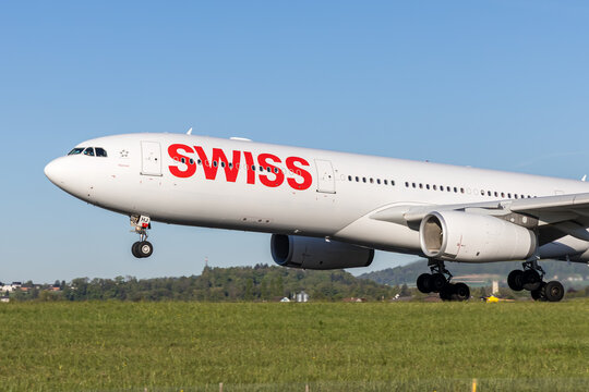 Swiss Airbus A330-300 airplane at Zurich airport in Switzerland