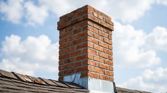 Chimney repair concept featuring brickwork, tuckpointing, and roof flashing.