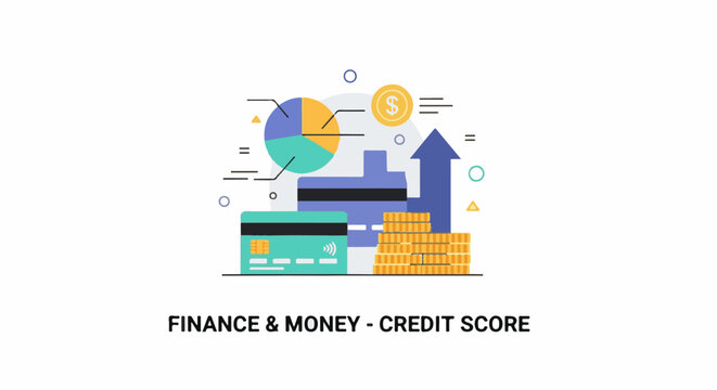 Flat illustration of finance and credit score with credit card and coins