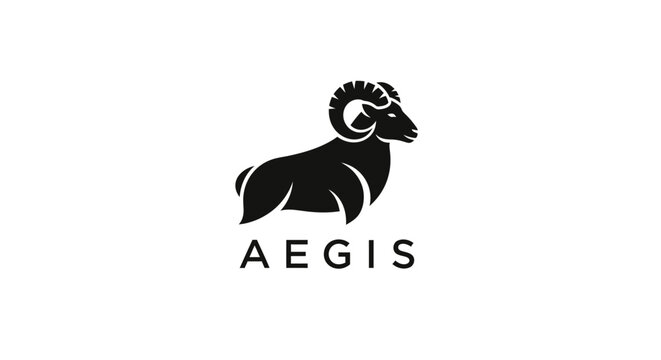 Minimalist vector logo design featuring a stylized ram silhouette with the word Aegis underneath.