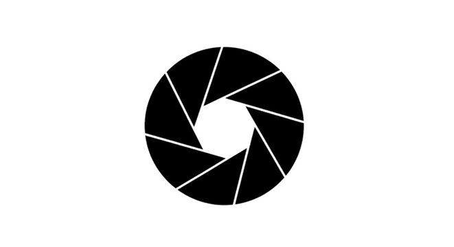 Minimal black silhouette icon, simple flat vector, bold black shape, no gradients, no shading camera aperture icon, camera shutter symbol, photography concept on a, flat icon style