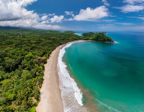 aerial view of beautiful samara beach in costa rica with white sand and clear turquoise water samara beach