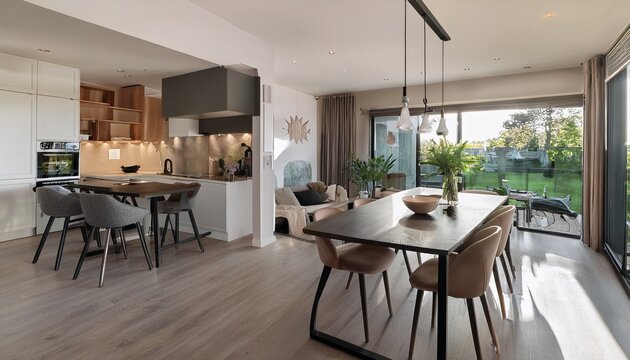 modern condo kitchen dining and living room
