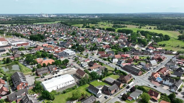 Aerial drone view of Weyhausen near Wolfsburg, District of Gifhorn, Lower Saxony, Germany