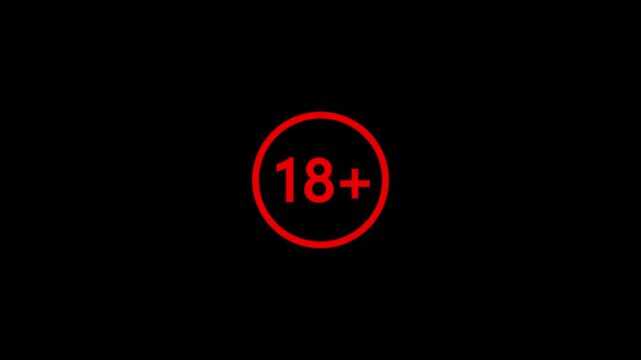 Abstract Red 18+ Age Restriction Warning icon. Sustainable  restriction animation. 