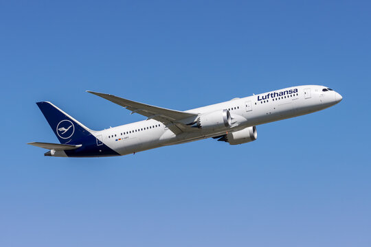 Lufthansa Boeing 787-9 Dreamliner airplane at Frankfurt airport in Germany