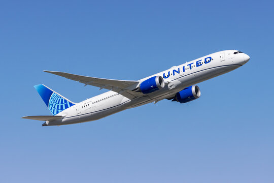 United Airlines Boeing 787-9 Dreamliner airplane at Frankfurt airport in Germany