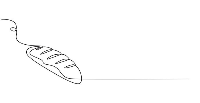 Loaf of bread one line art continuous one line drawing animation, Bread loaf line drawing 4K animation video minimal one line art