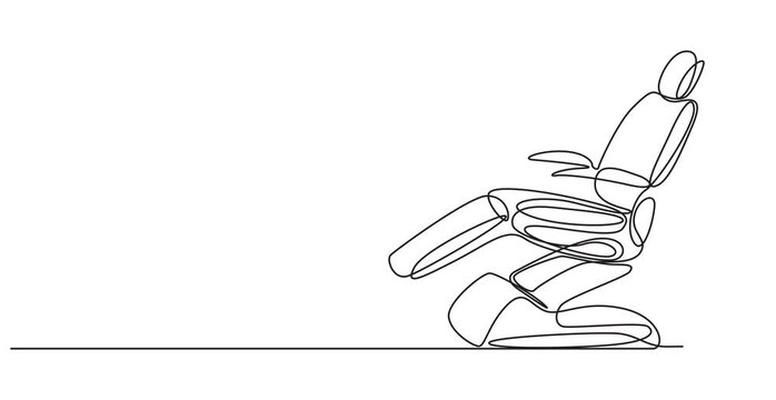 dental chair animation continuous line drawing, Doodle dental office equipment.A continuous line art drawing of an adjustable medical examination chair or. High quality 4k motion graphics. concept pro