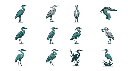 Obraz premium Elegant heron bird silhouettes in multiple standing poses.