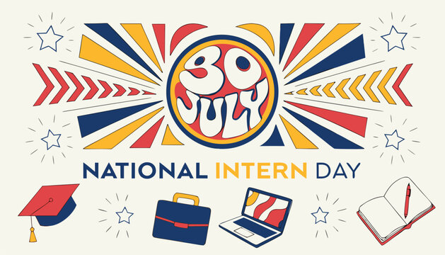 Colorful graphic illustration celebrating the annual national intern day event date