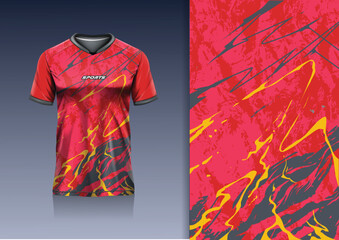 Sport Jersey Mockup Abstract Grunge Brush Stroke Pattern Red Yellow Sublimation Design for Football Soccer Racing Esports © Nimpuna O
