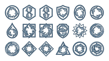 Geometric dolphin and fish logo icons collection. © Prastiwik