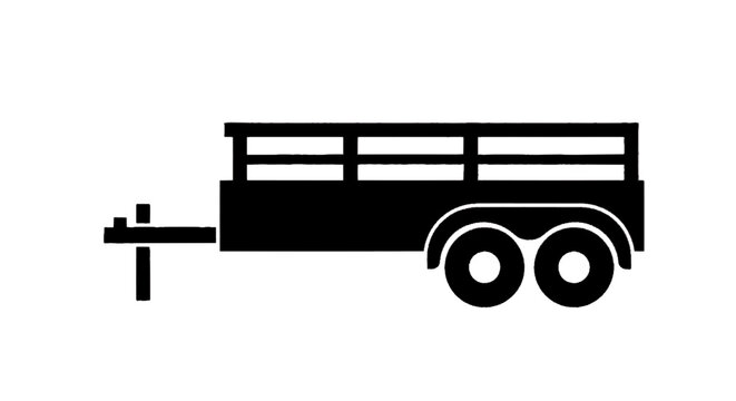 Minimal black silhouette icon, simple flat vector, bold black shape, no gradients, no shading vector icon of a flatbed utility trailer with side rails on a, flat icon style