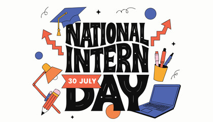 Colorful hand drawn typography celebrating the annual national intern day event © vectyx2