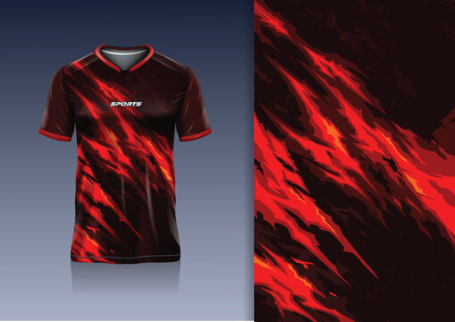 Sport Jersey Mockup Abstract Grunge Flame Fire Pattern Red Black Sublimation Design for Football Soccer Racing Esports