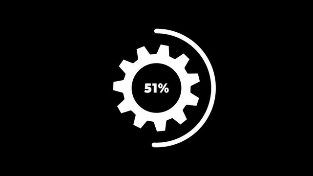 Digital processing animation with gear icon and loading circle on transparent background. 100 percent number circle loading gear icon modern design animation. Circle Loading icon animation. 4k video