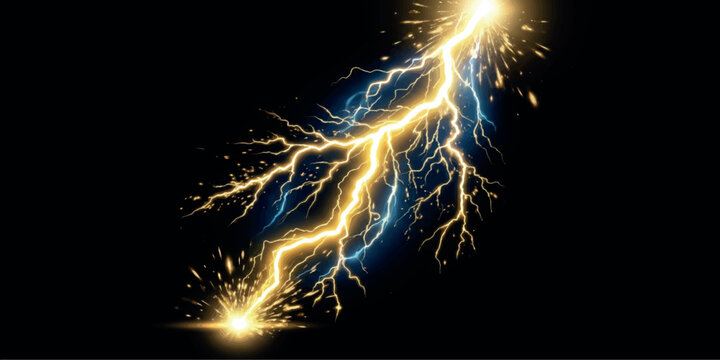 Adobe Illustrator ArRealistic Electric Lightning Bolt with Glowing Energy Sparks on Black Backgroundtwork