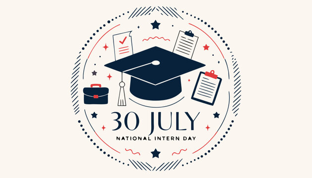 Elegant circular graphic design celebrating national intern day in july style