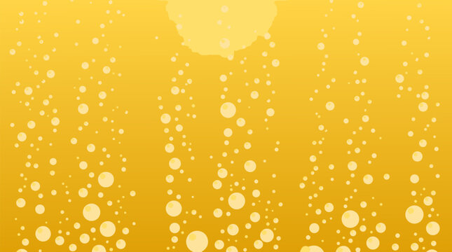 Clean flat vector illustration on a bright yellow background with rising white bubbles and glowing dots, ideal for festive banners, drink ads, or abstract graphic resources.