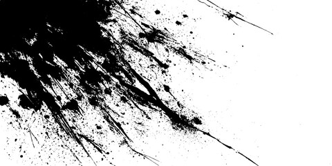 Obraz premium Abstract black ink splatter on a white background, creating a dynamic and expressive artistic pattern.