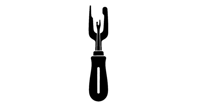 Minimal black silhouette icon, simple flat vector, bold black shape, no gradients, no shading seam ripper tool icon on a, flat icon style
