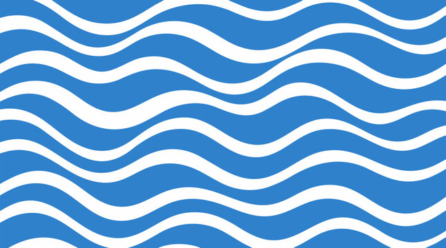 Clean flat vector illustration on a light background presents bold blue and white wavy stripes, useful for ocean themes, summer branding, or abstract banners.