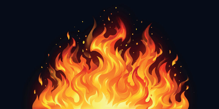 Adobe Illustrator ARealistic Burning Fire Flames on Dark Background with Glowing Blaze and Spark Effectsrtwork