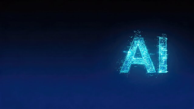 Artificial Intelligence Technology Concept with Glowing Pixelated Circuit Pattern Symbol on Dark Blue Gradient Background