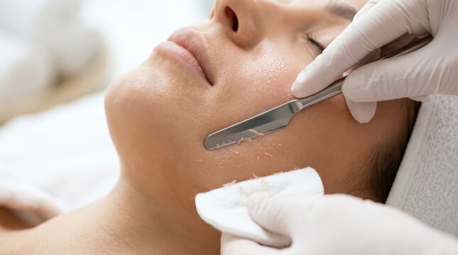 Close up of a dermaplaning treatment used for skin exfoliation.