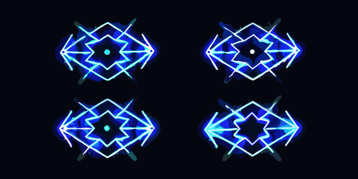 Electric lightning bolts pattern with glowing neon blue lines on black background