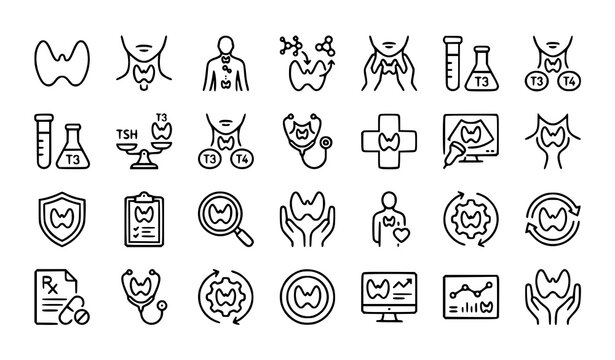 Thyroid Gland Linear Icon Set Pixel Perfect Editable Stroke Medical Vector Collection